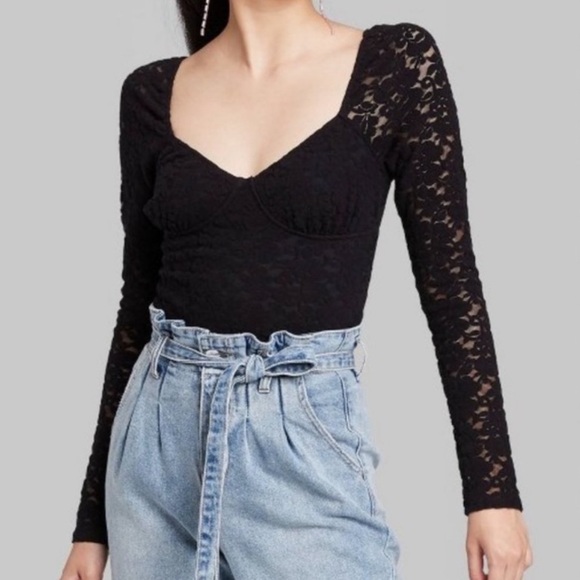 Wild Fable Long-Sleeved Black Lace Bodysuit - Picture 2 of 11